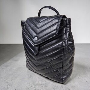 Lodis Leather Backpack Black Quilted RFID Expandable Snap Mini Bag